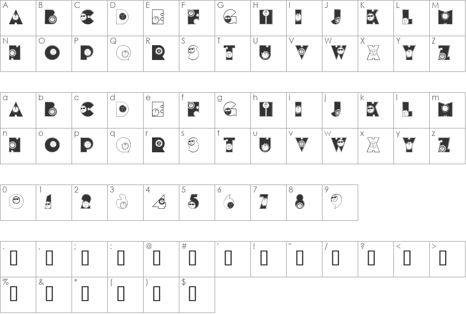SunshineKiddyFont font character map preview