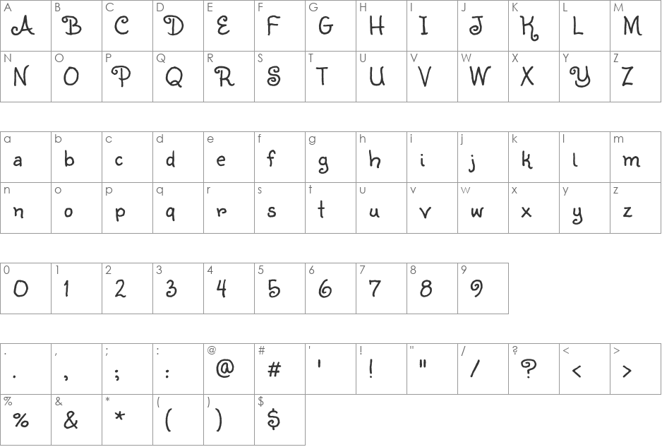 Sunshiney font character map preview
