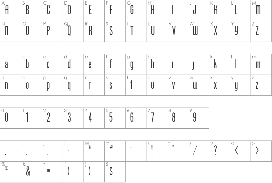 Sunshoe font character map preview