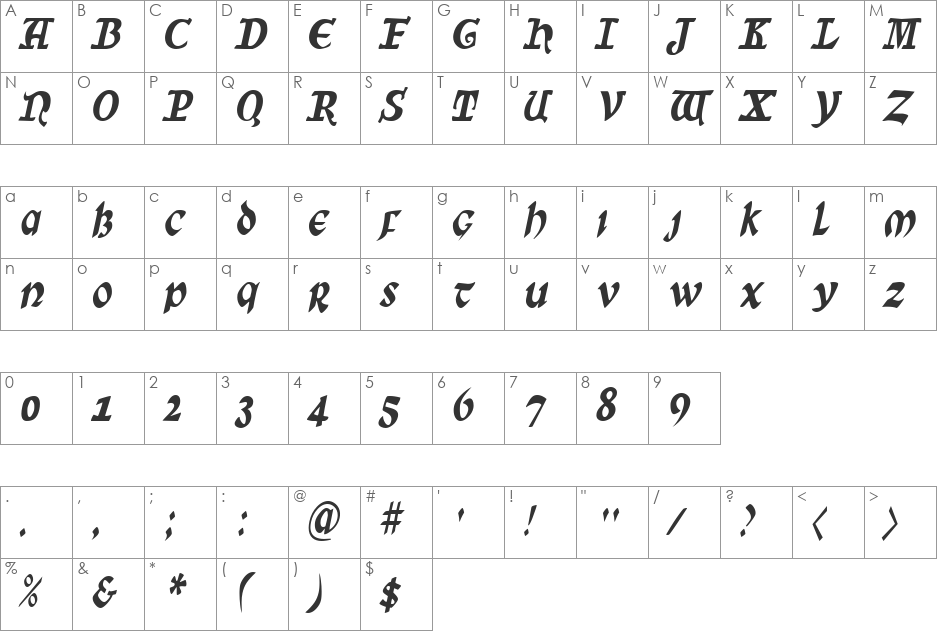 SunSplashCondensed font character map preview