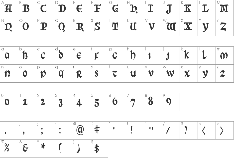 SunSplashCondensed font character map preview