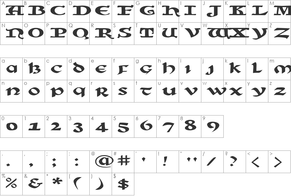 SunSplashExtended font character map preview