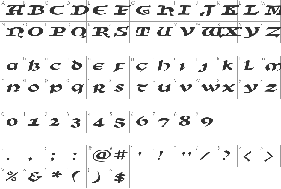 SunSplashExtended font character map preview