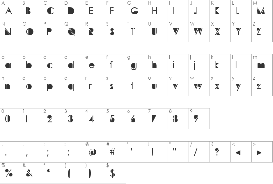 Sunspots font character map preview