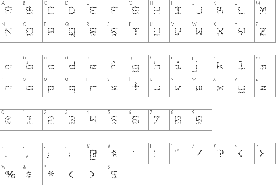 Sunspots AOE font character map preview