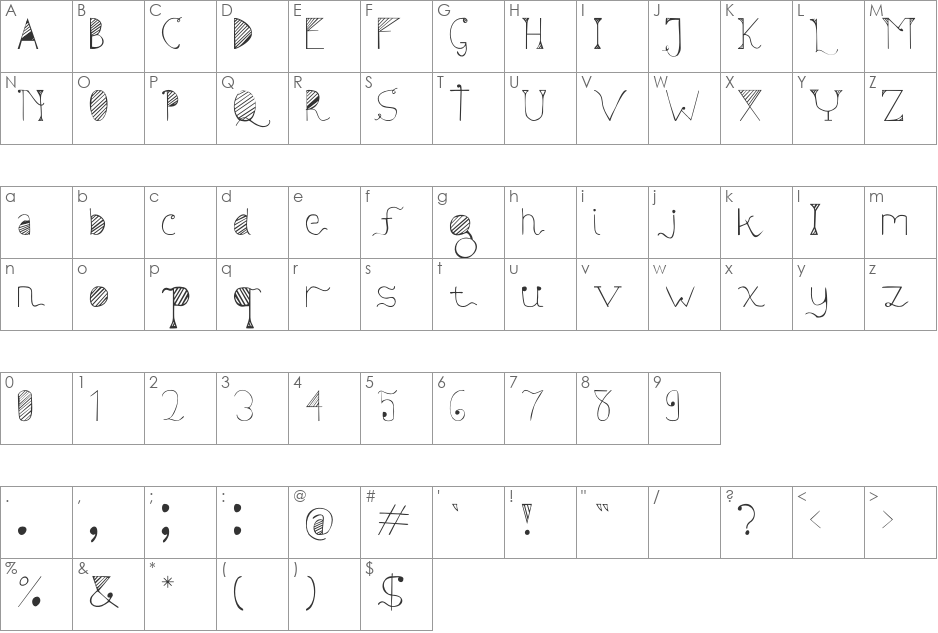 Sunyi font character map preview