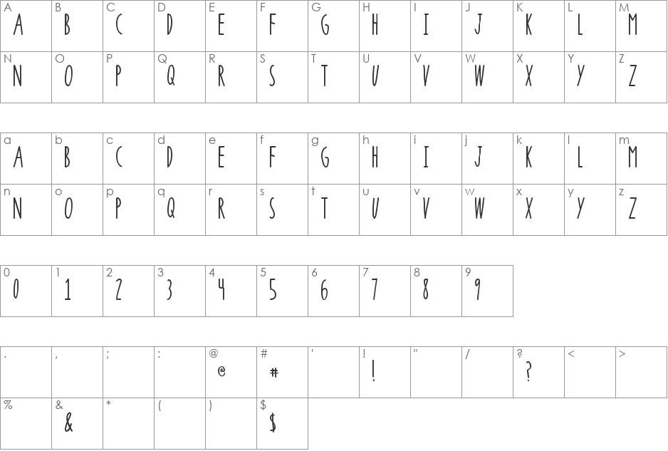 Super Raw font character map preview