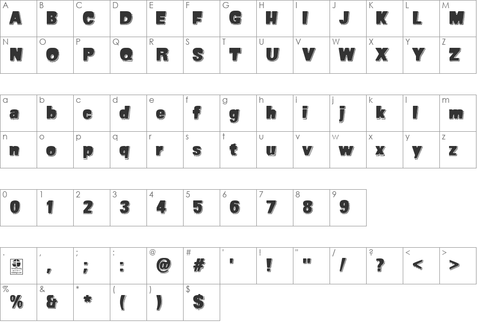 SUPER SEVEN Shadowed Demo font character map preview