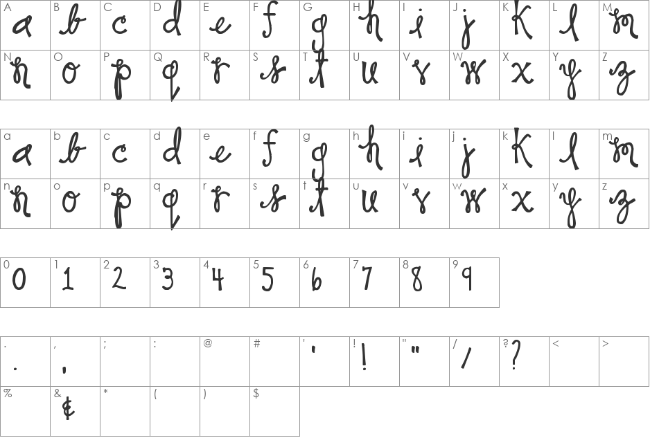 Super Snorty Laughter font character map preview