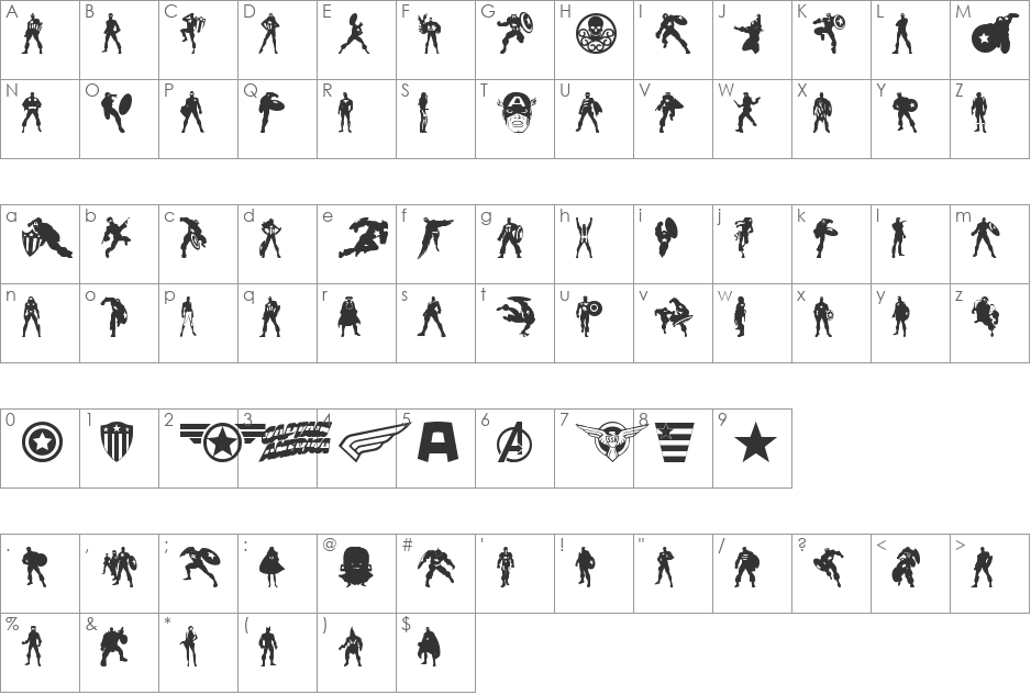 Super Soldier font character map preview