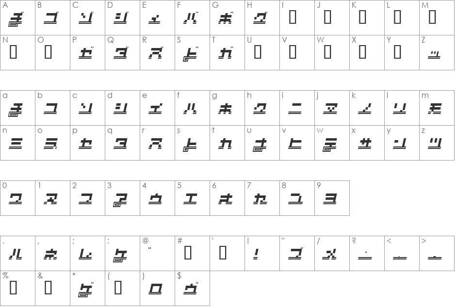 SUPERCAR font character map preview