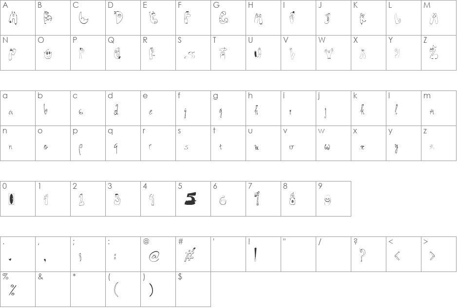 SuperDog1 font character map preview