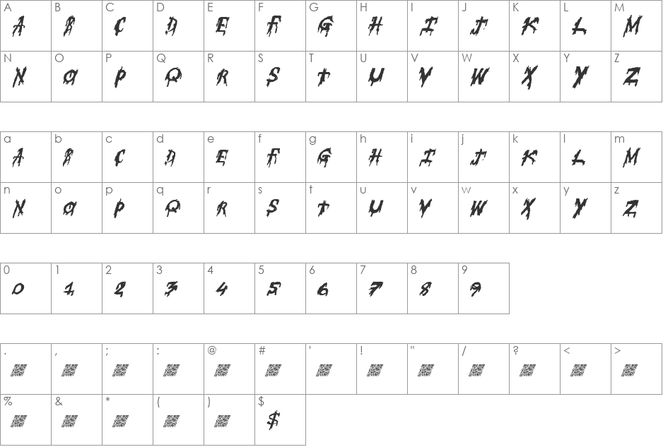 SuperFear font character map preview