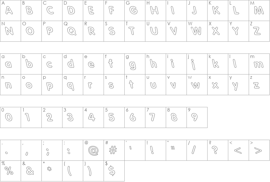 Superglut font character map preview