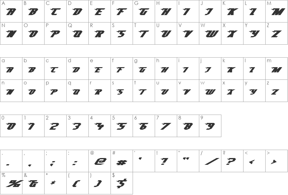 Superheterodyne font character map preview
