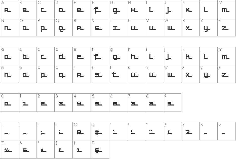 SuperHighway font character map preview