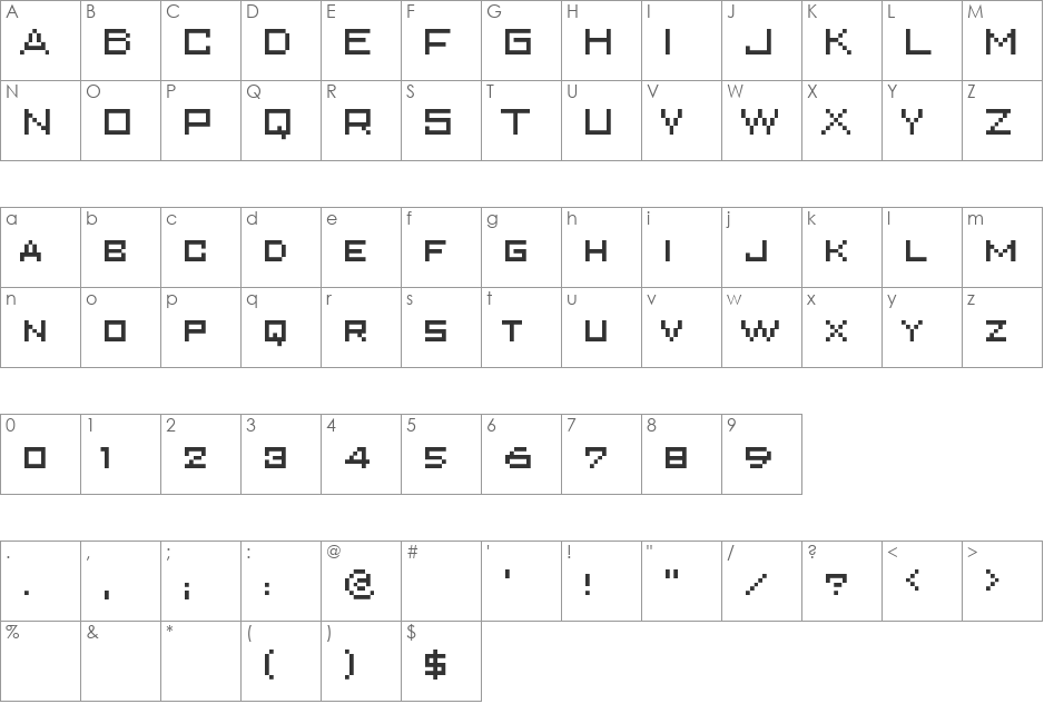 Superkarcher font character map preview
