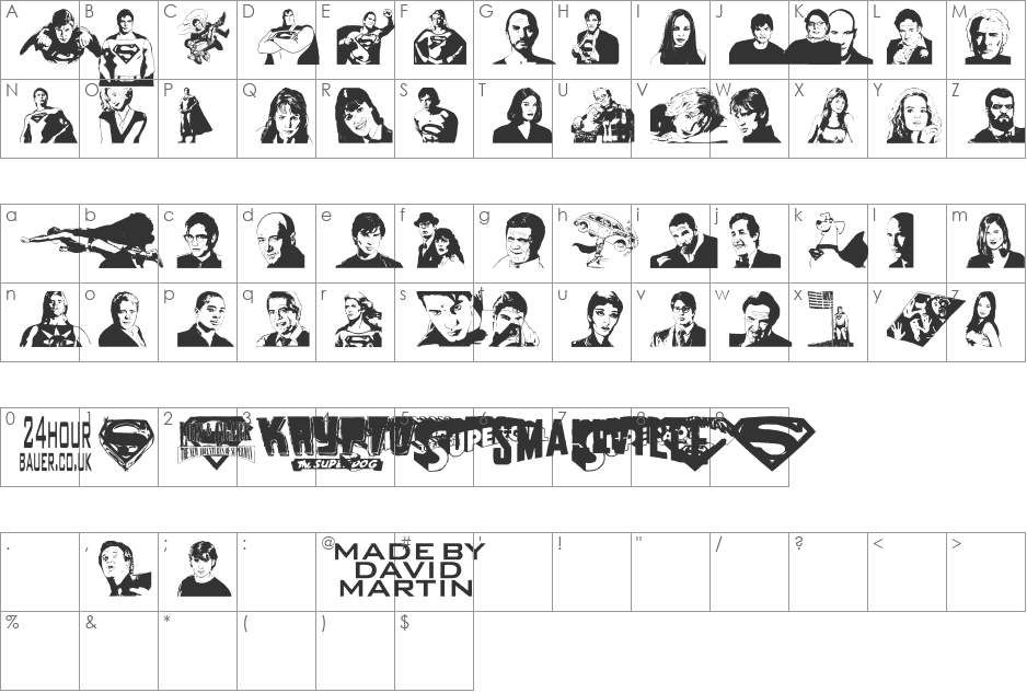 Superman Last son of Krypton font character map preview