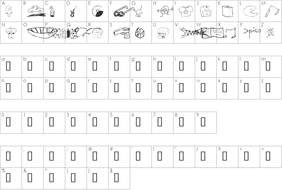 SuperMattBatz font character map preview