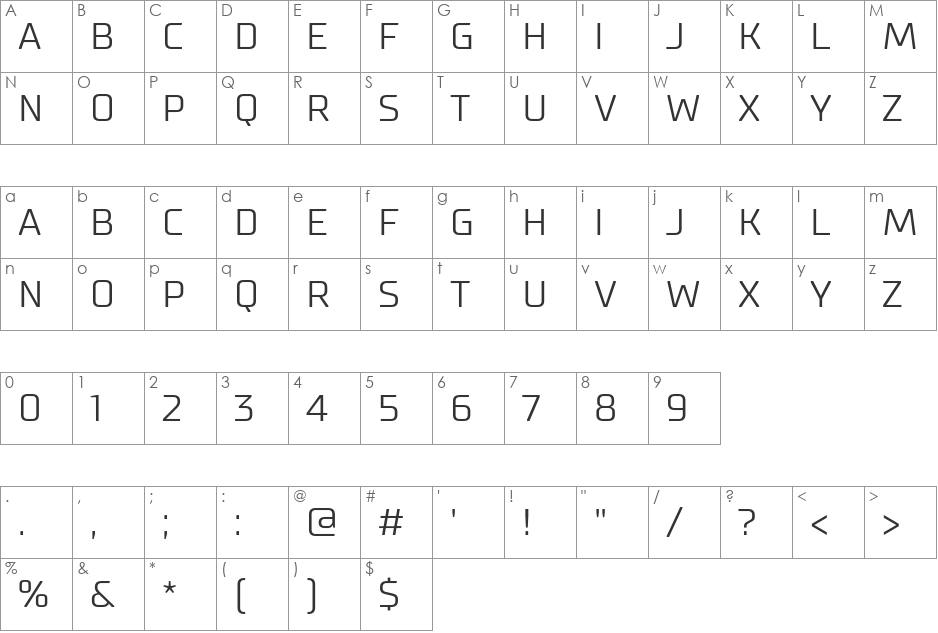 Supermolot Light font character map preview