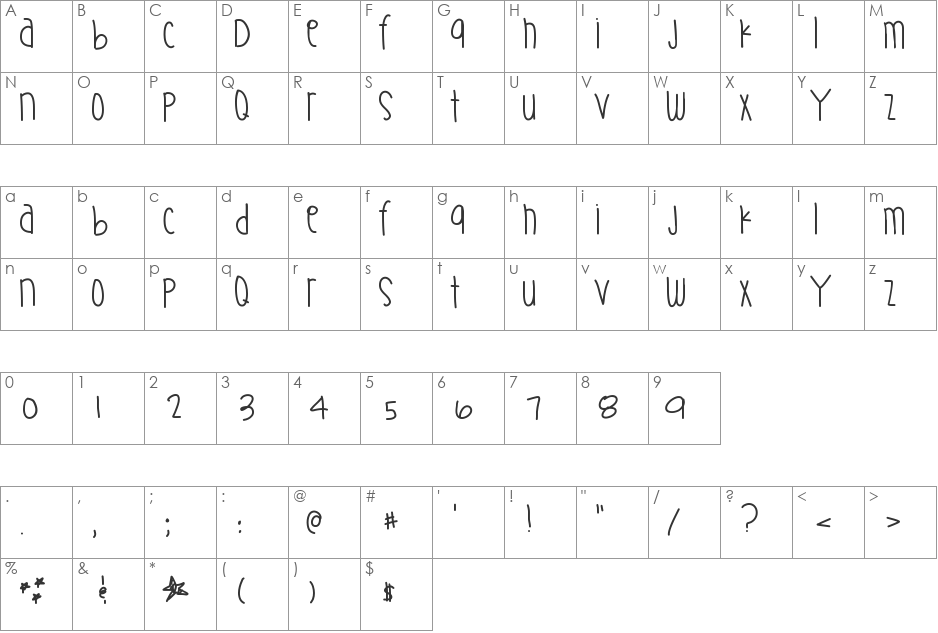 SupernaturalThing font character map preview