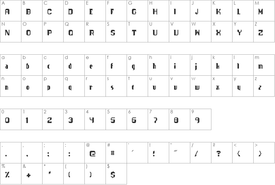 Supernaut font character map preview
