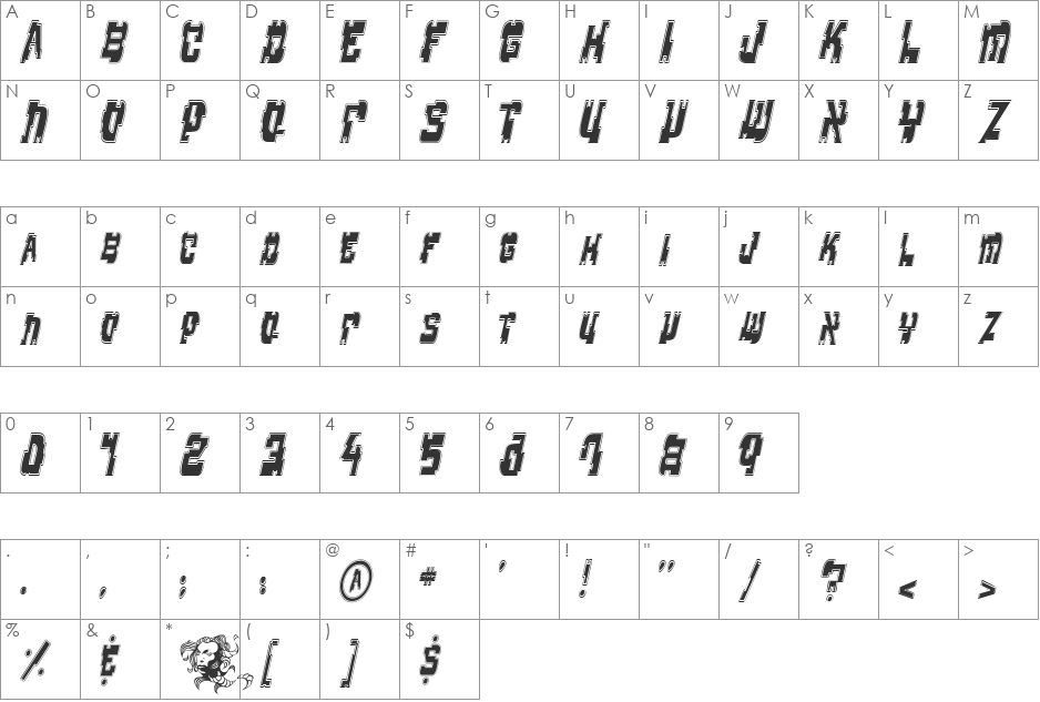 Supernaut font character map preview