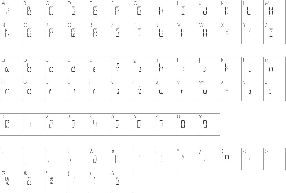 Supernova Display font character map preview
