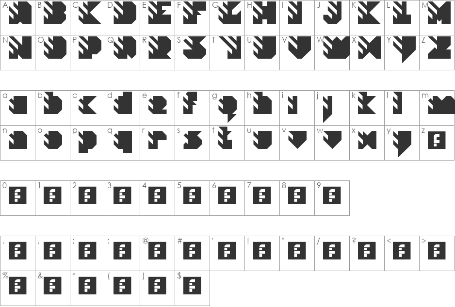 BeeMeX fat stripes font character map preview