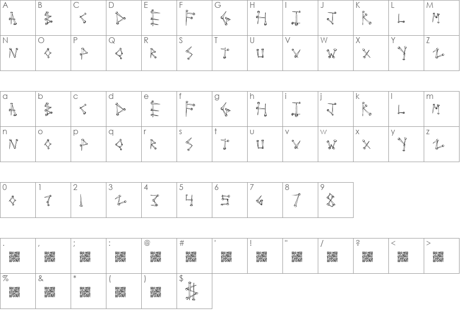 SuperTack font character map preview