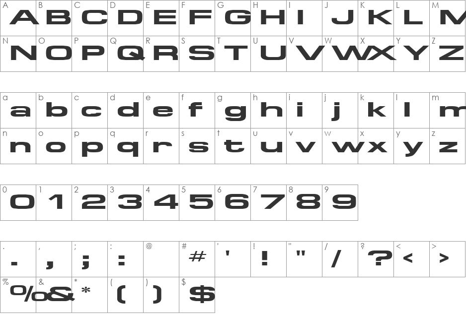 Supertouch font character map preview