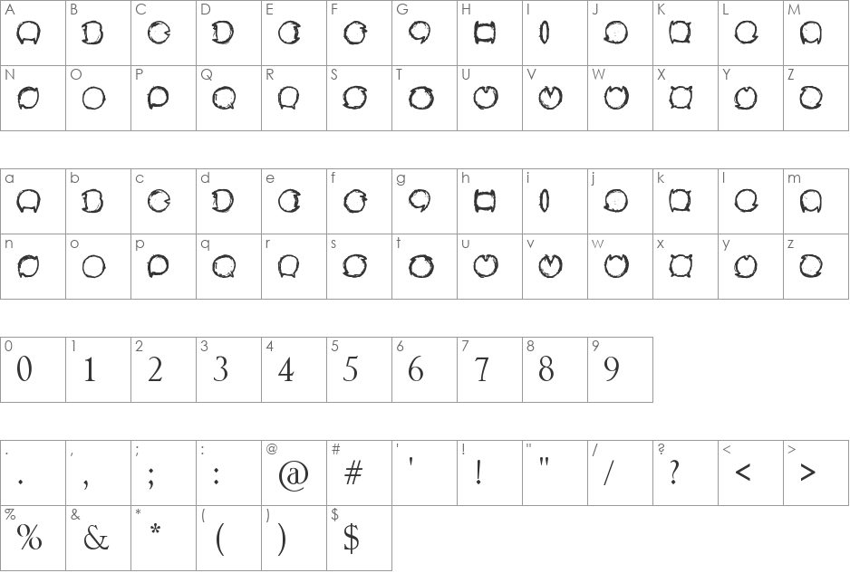 SupperzapperI font character map preview