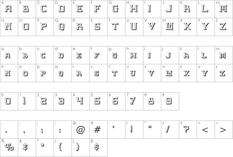 Supremaganda BTN Shadow font character map preview