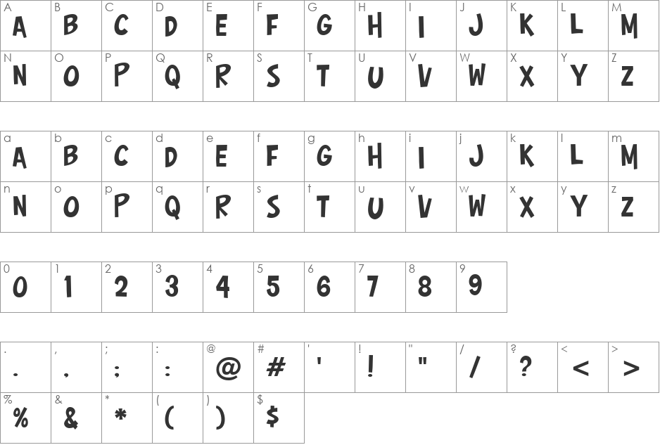 Surfer Shop BTN font character map preview