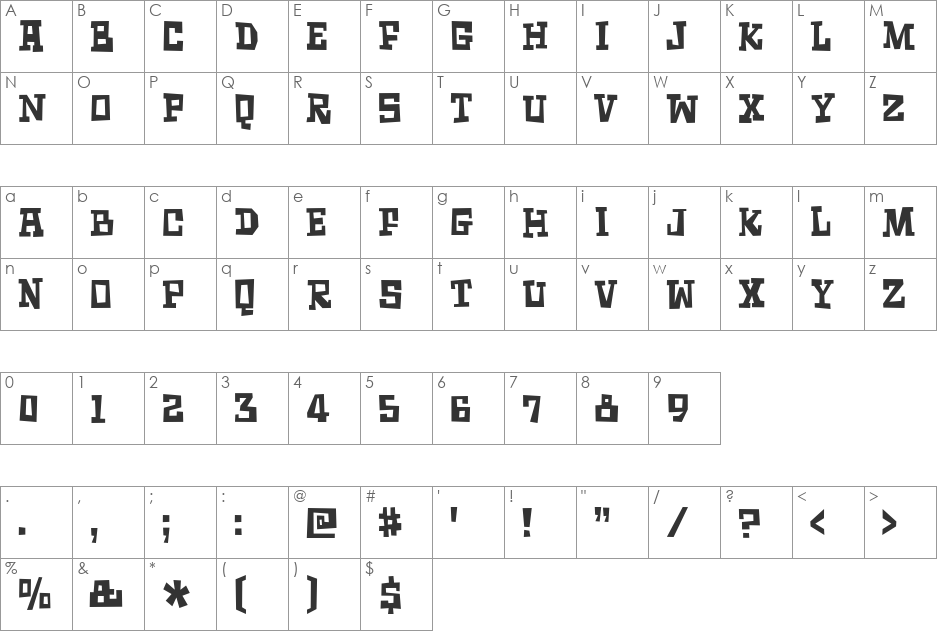 Surfing Ashtray DEMO font character map preview
