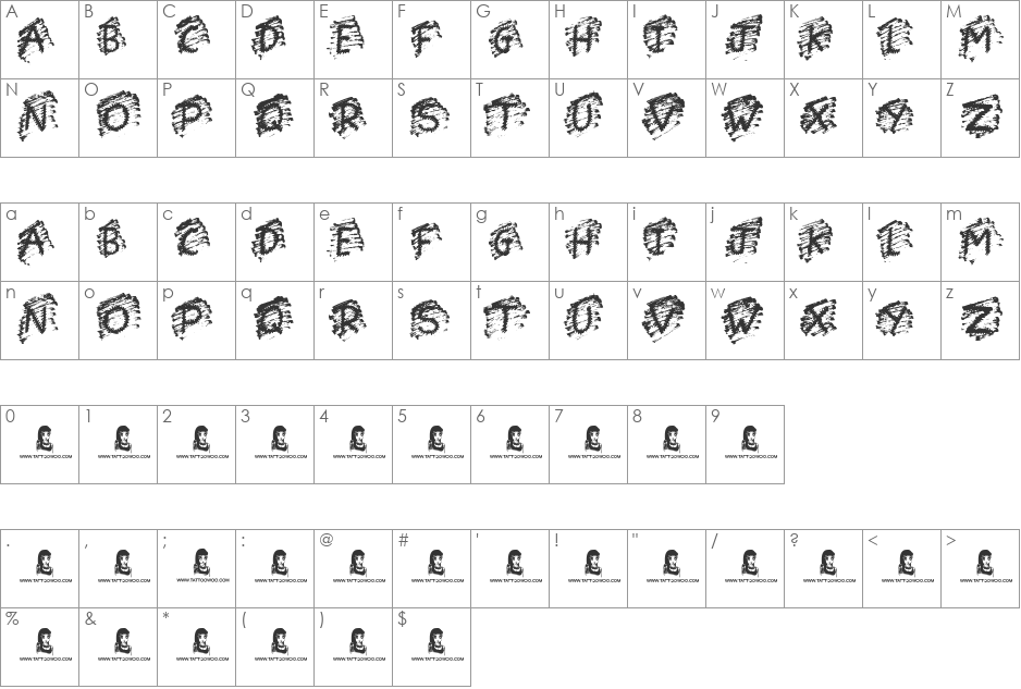 Surgeon font character map preview
