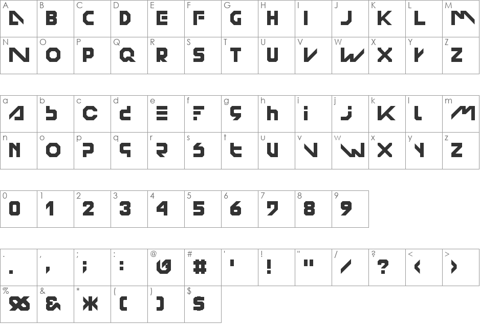 Surrender Everything Bold Square KLONE 01 font character map preview