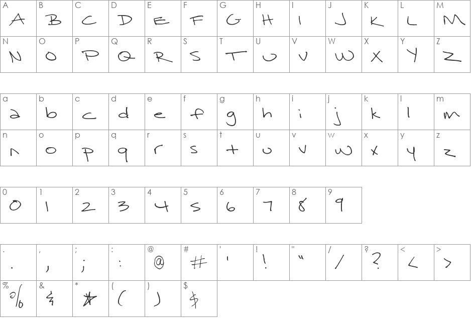 Surrendered Heart font character map preview