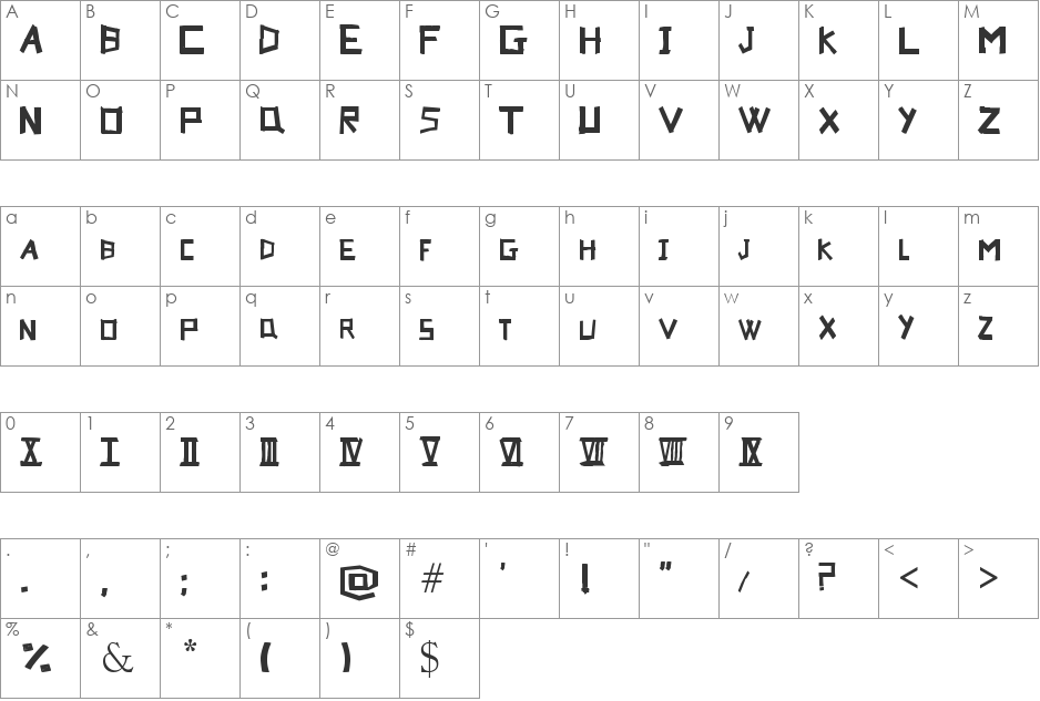 SURU font character map preview