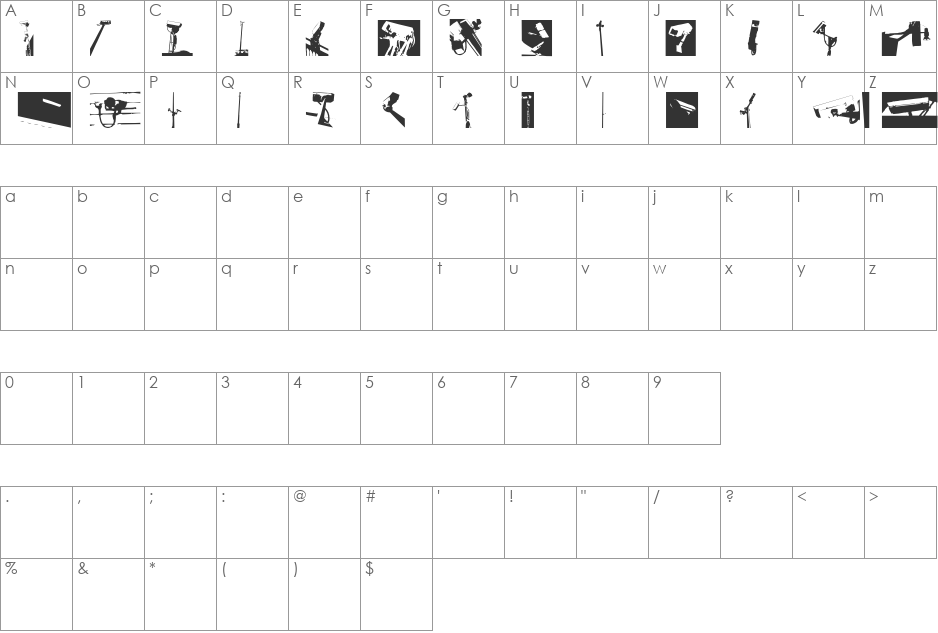 Surveillance font character map preview