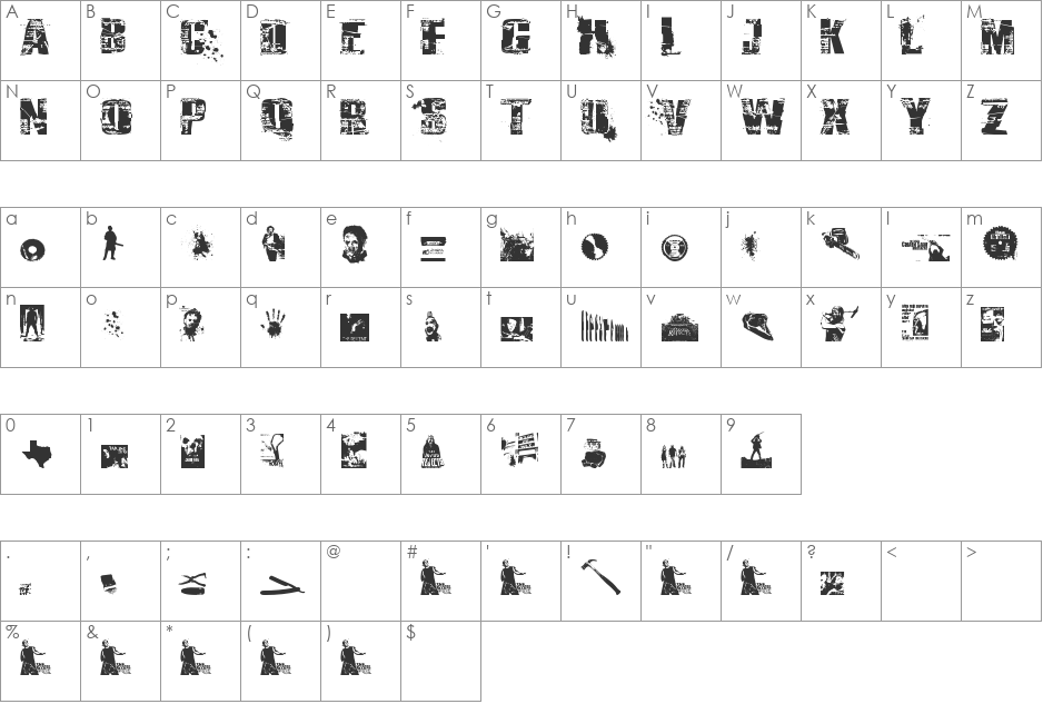 Survival Horror font character map preview