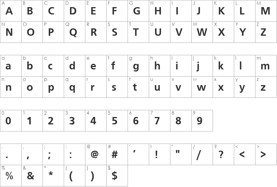 SUSSEX font character map preview