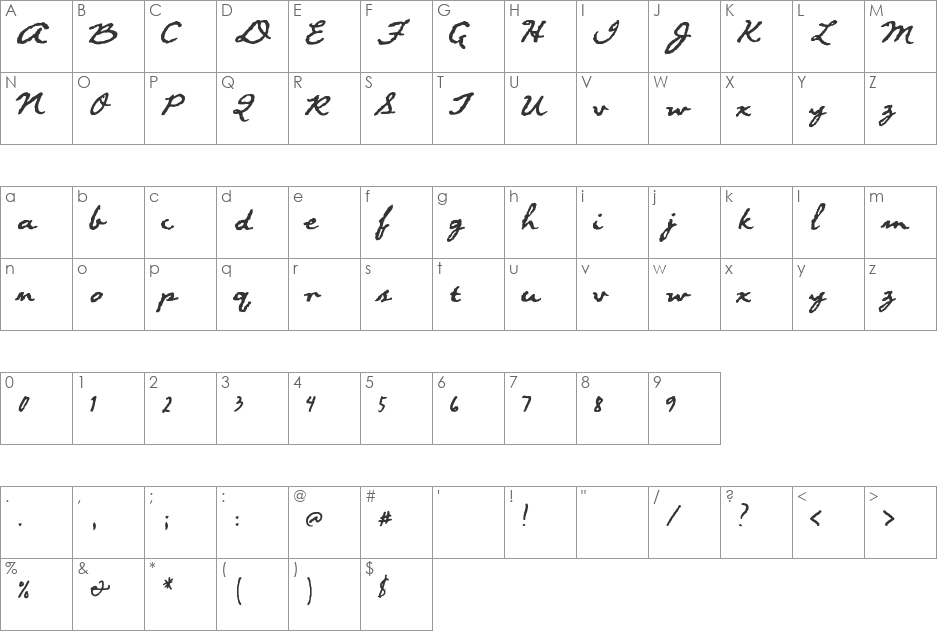 Suwa font character map preview
