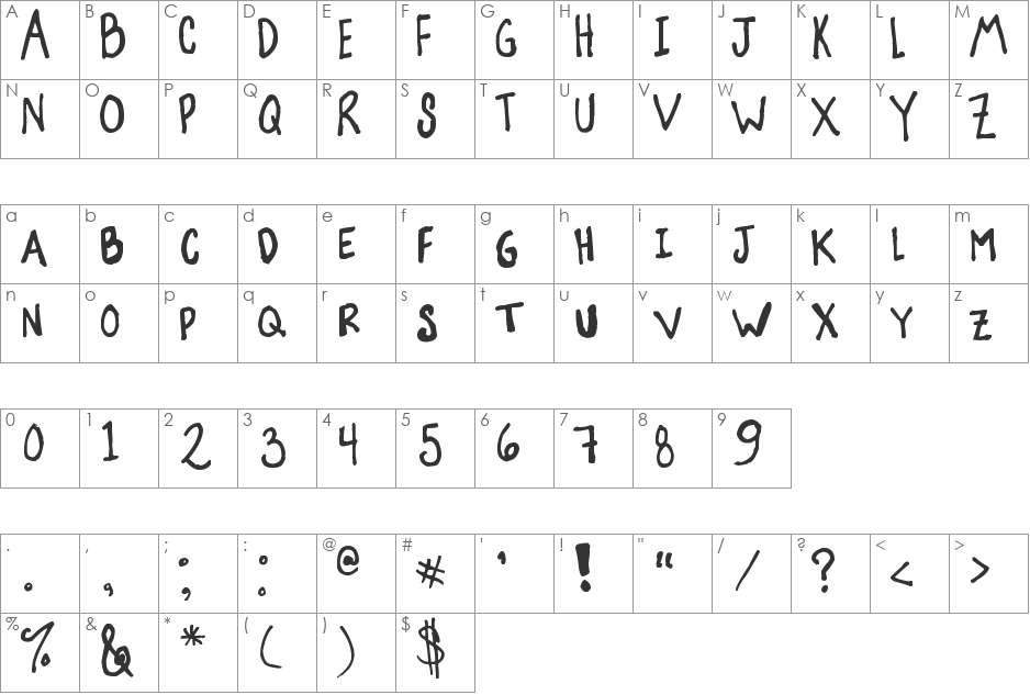 Suzanna font character map preview