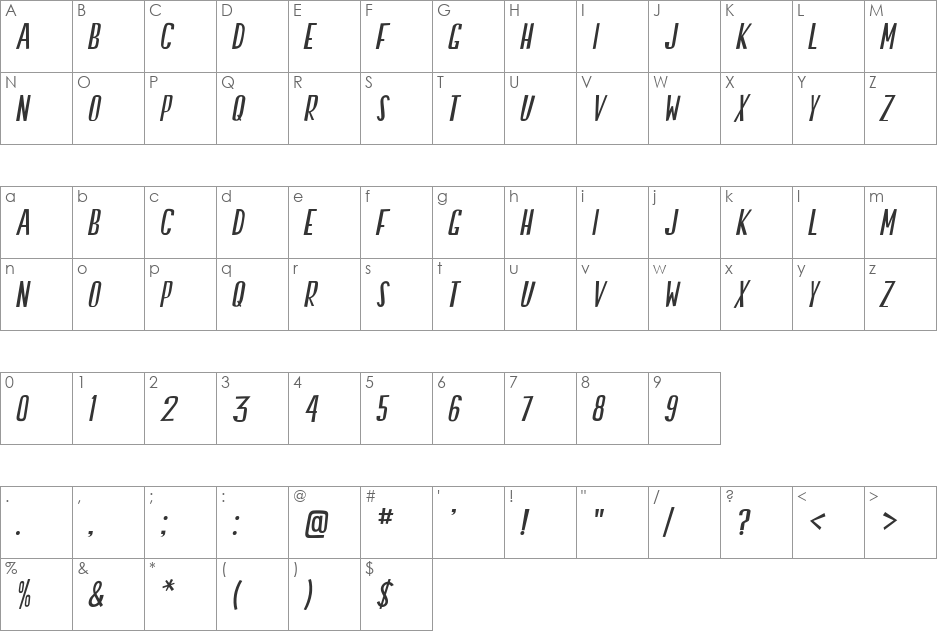 Swallow Falls font character map preview