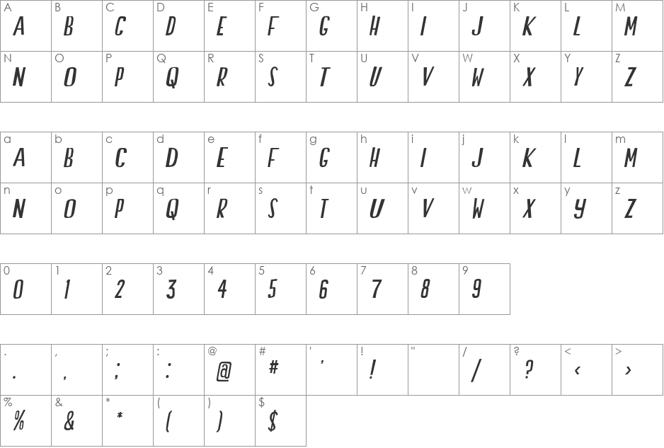 Swallow Falls font character map preview