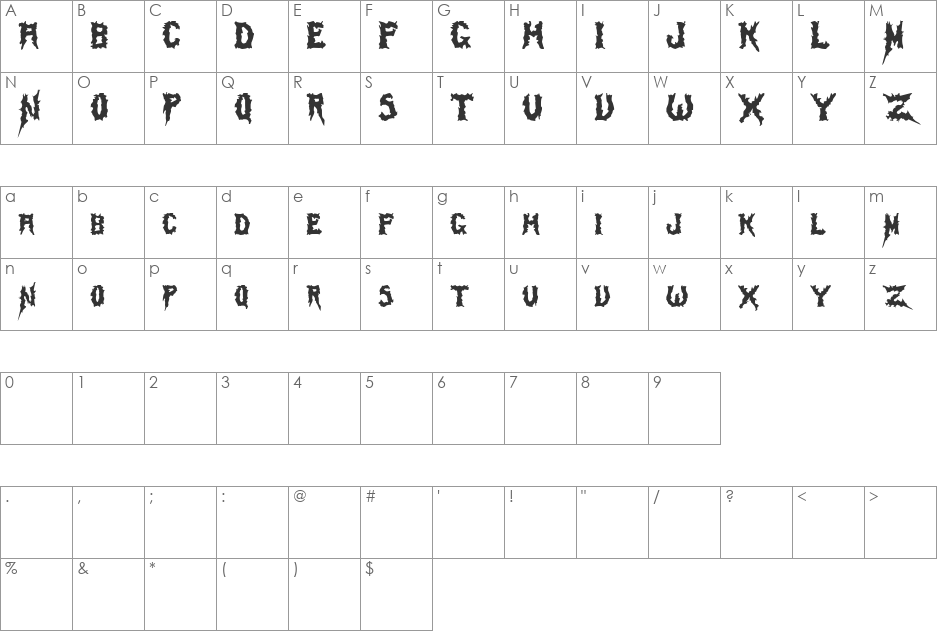 Swamp Thing font character map preview