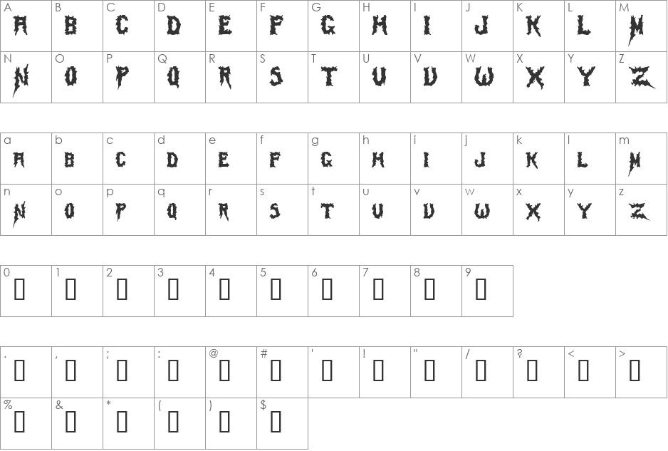 SwampTerror font character map preview