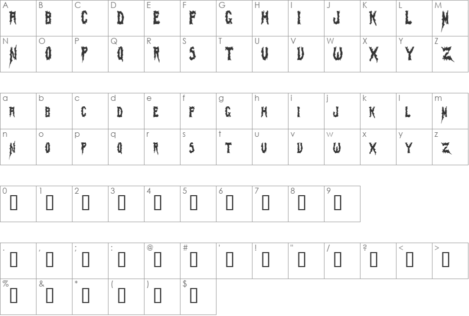 SwampTerrorCondensed font character map preview
