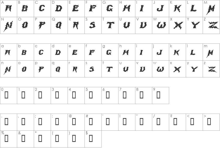 SwampTerrorExtended font character map preview